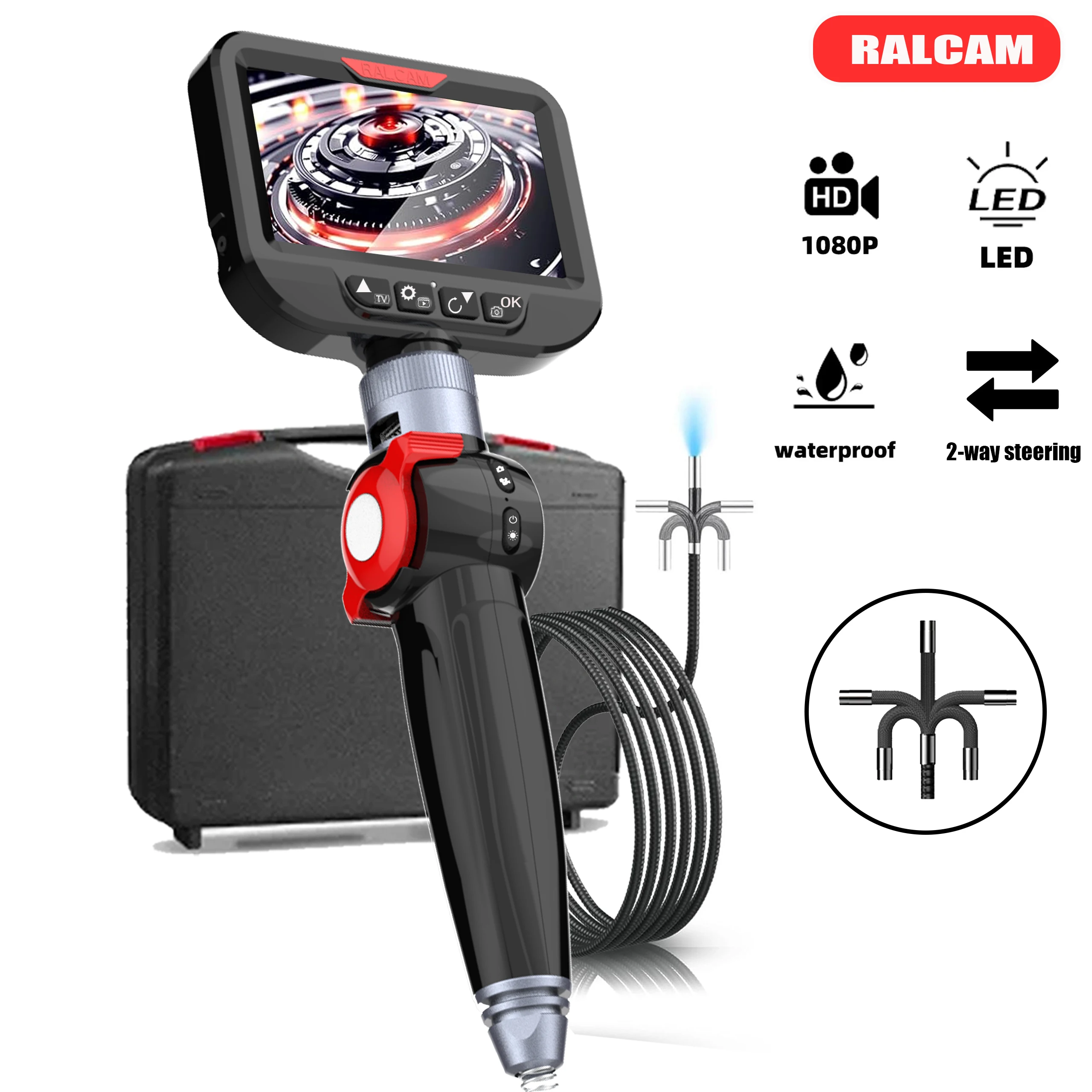 Two-Way Articulating Borescope, 6.2mm Lens Articulated Snake Camera, 4.3'' Screen for Auto Home Mechanics 
Two-Way Articulating Borescope, 6.2mm Lens Articulated Snake Camera, 4.3'' Screen for Auto Home Mechanics