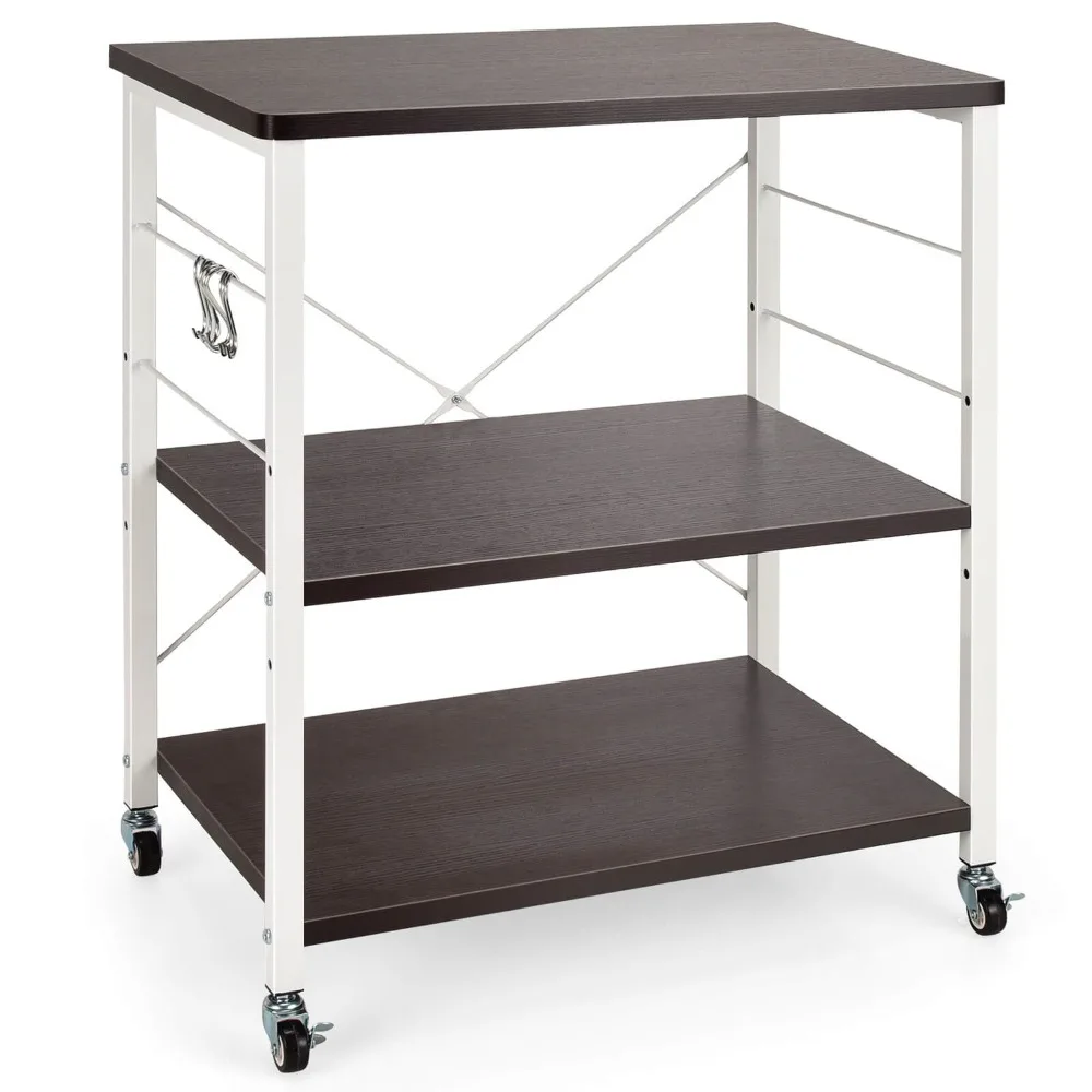Kitchen 3-Tier Baker's Rack Microwave Oven Storage Cart w/ Hooks Brown
Kitchen 3-Tier Baker's Rack Microwave Oven Storage Cart w/ Hooks Brown