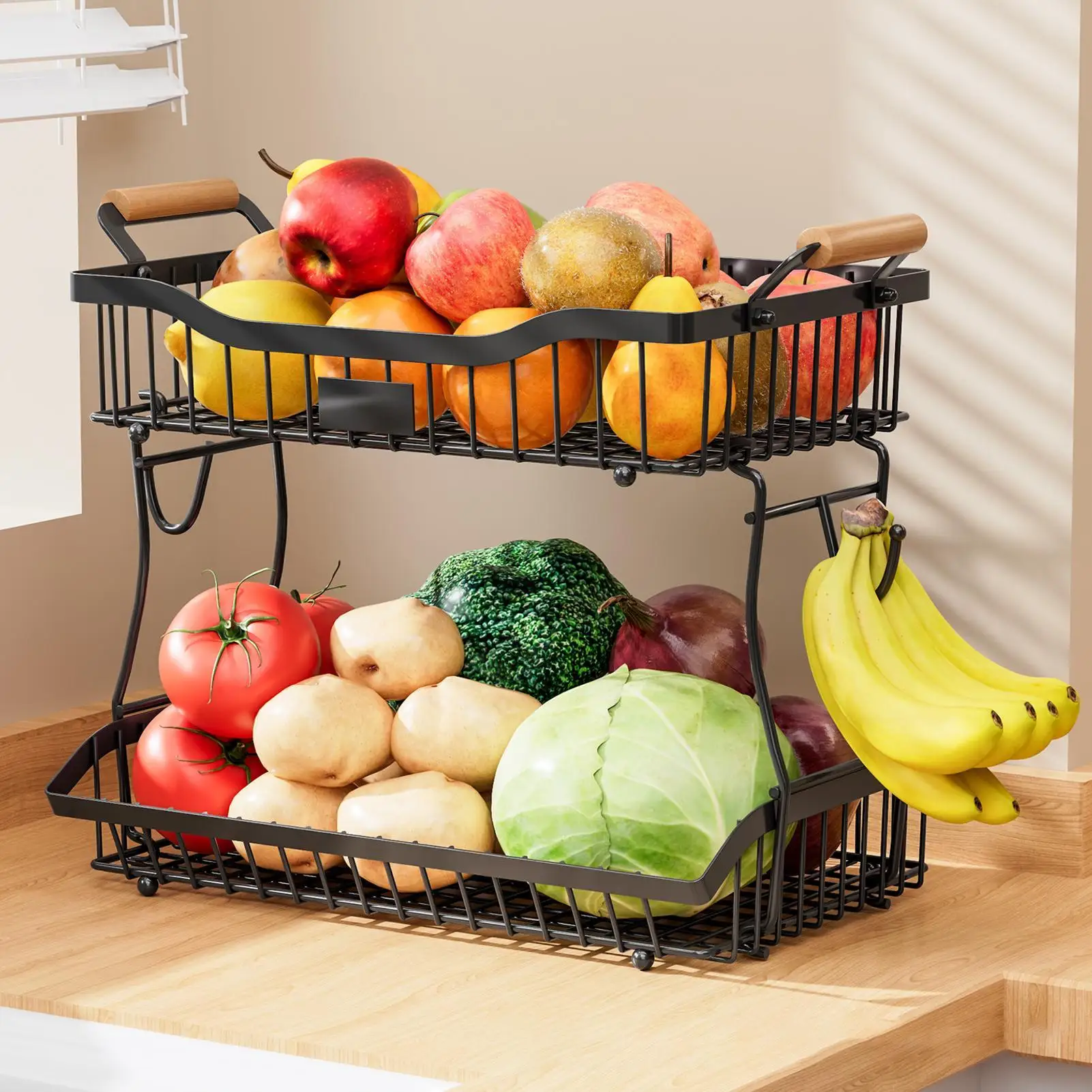 Countertop Fruit Basket 2 Tier Storage Holder for Food Household Vegetable Holder for Fruit Vegetable Snack Bread Pantry Office
Countertop Fruit Basket 2 Tier Storage Holder for Food Household Vegetable Holder for Fruit Vegetable Snack Bread Pantry Office