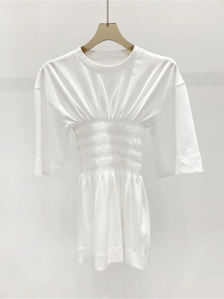 Cotton T-Shirt Women O-Neck Waist Pleated Slim Short Sleeve Ladies Casual White Tee Tops Spring Summer
Cotton T-Shirt Women O-Neck Waist Pleated Slim Short Sleeve Ladies Casual White Tee Tops Spring Summer