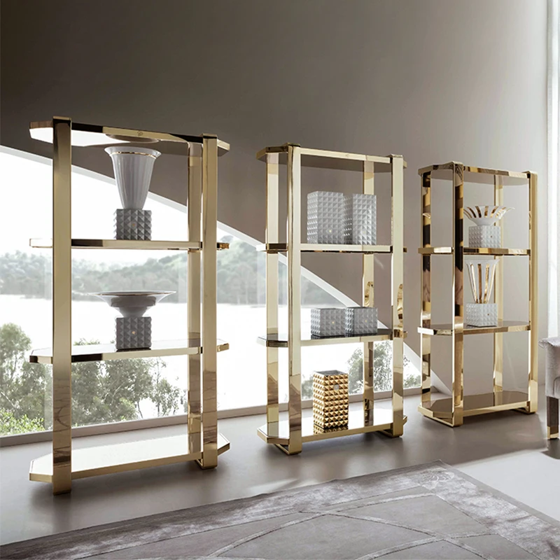 Luxury stainless steel bookcase shelf landing high-end living room metal bookcase display rack
Luxury stainless steel bookcase shelf landing high-end living room metal bookcase display rack