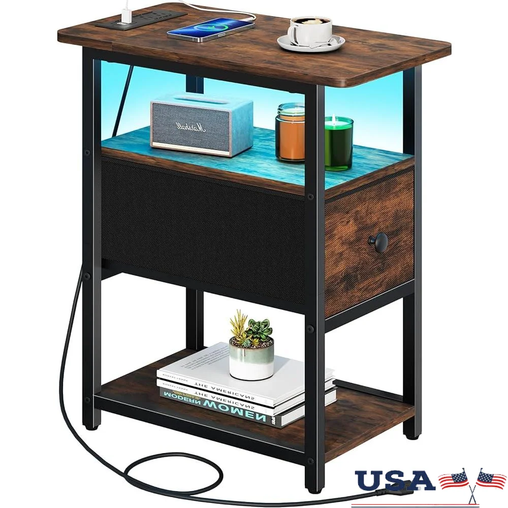 Narrow End Table with Charging Station Adjustable Fabric Drawer 3-Tier Side Table USB Ports Nightstand Living Room Storage
Narrow End Table with Charging Station Adjustable Fabric Drawer 3-Tier Side Table USB Ports Nightstand Living Room Storage