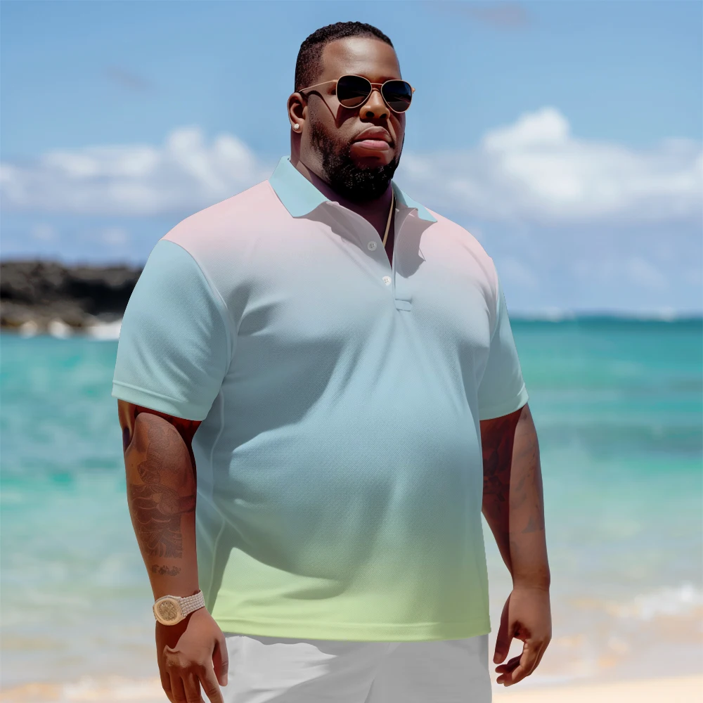 Plus Size Men's Summer Short Sleeve Lapel Tri-color gradient color printed t-shirt Daily Casual Button Polo Shirt
Plus Size Men's Summer Short Sleeve Lapel Tri-color gradient color printed t-shirt Daily Casual Button Polo Shirt