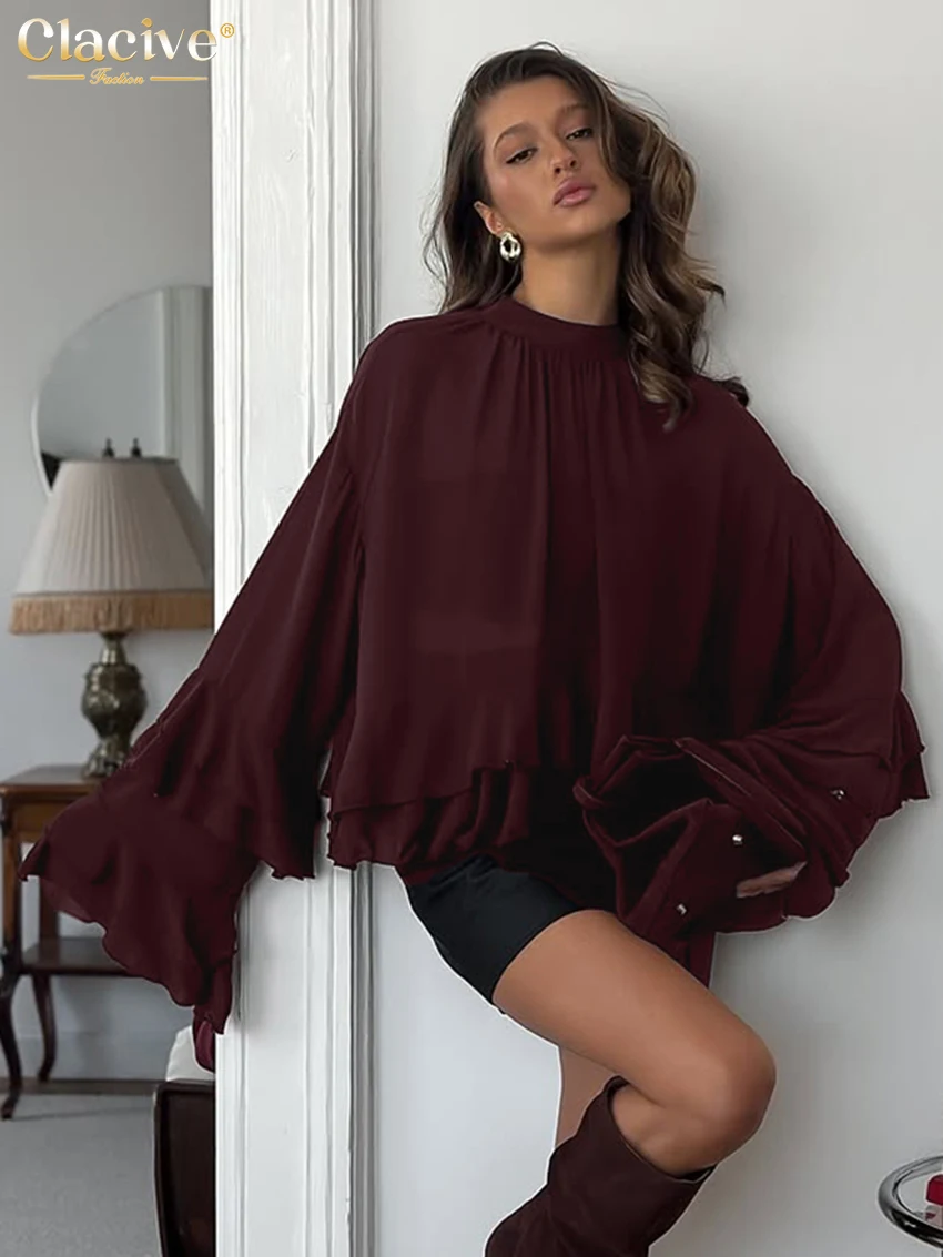 Clacive Fashion Loose Wine Red Women's Shirt 2025 Casual O-Neck Long Sleeve Shirts Elegant Classic Ruffle Top Female Clothing
Clacive Fashion Loose Wine Red Women's Shirt 2025 Casual O-Neck Long Sleeve Shirts Elegant Classic Ruffle Top Female Clothing