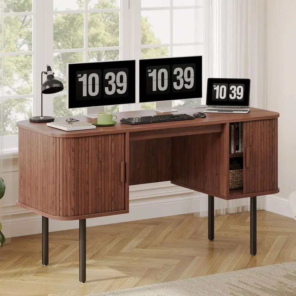 55 L-shaped Computer Desk with Charging Station, Large Office Desk with Metal Legs for Work, Study, Writing in Walnut Finish
55 L-shaped Computer Desk with Charging Station, Large Office Desk with Metal Legs for Work, Study, Writing in Walnut Finish