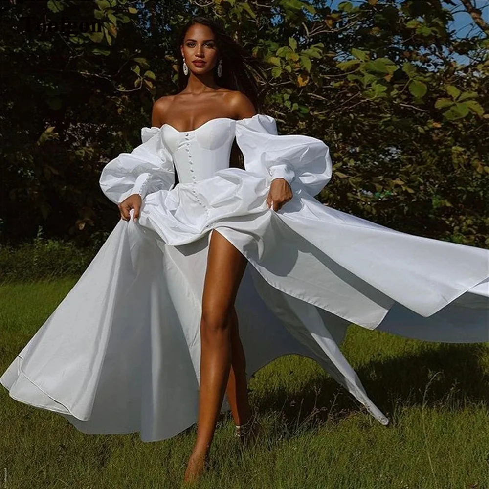 Toofgon A Line Taffeta Wedding Dresses Puff Long Sleeve Bridal Gowns Split Front Buttons Women Formal Party Wedding Bride Dress
Toofgon A Line Taffeta Wedding Dresses Puff Long Sleeve Bridal Gowns Split Front Buttons Women Formal Party Wedding Bride Dress