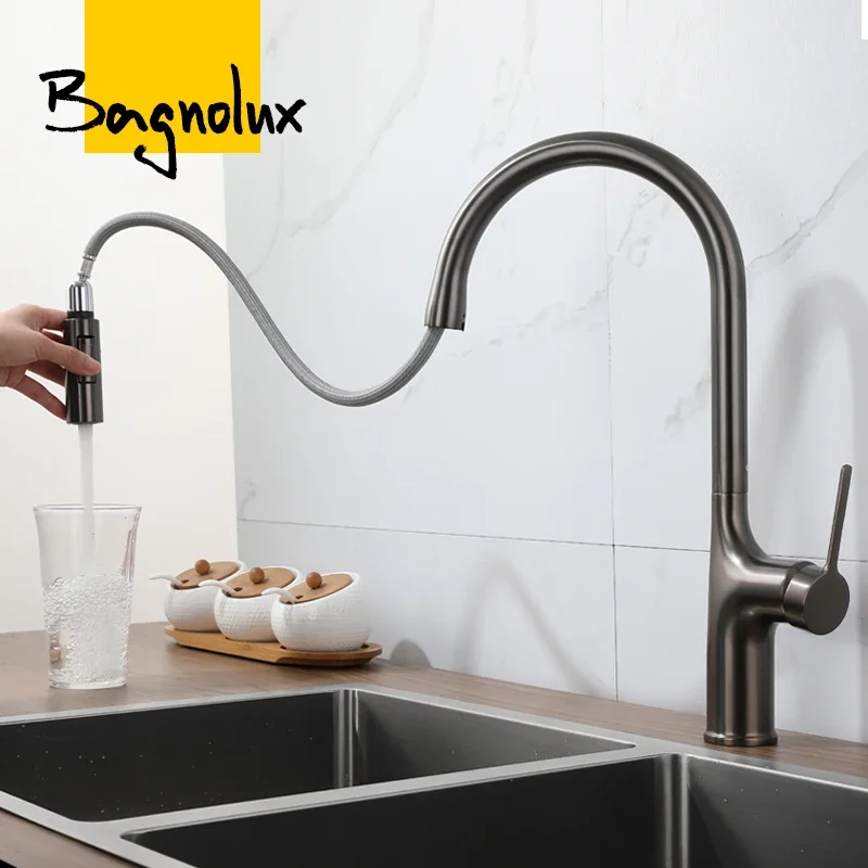 Deck Mounted Kitchen Faucet Pull Out Mixer Tap Bagnolux Gun Gray Brass Two Function Single Handle Hot and Cold Water Crane
Deck Mounted Kitchen Faucet Pull Out Mixer Tap Bagnolux Gun Gray Brass Two Function Single Handle Hot and Cold Water Crane