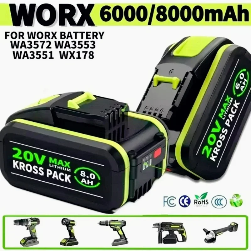 For WORX 20V 6.0-8.0Ah Long Range Lithium ion Battery WA3551/WA3641 Suitable for Designated Power Tools
For WORX 20V 6.0-8.0Ah Long Range Lithium ion Battery WA3551/WA3641 Suitable for Designated Power Tools