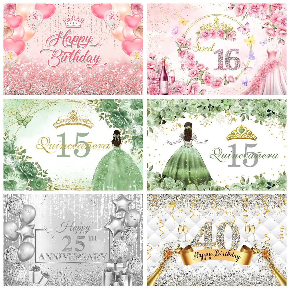 Quinceanera 15th Birthday Party Backdrop for Sweet Girl Decorations Green Gold Crown Butterfly Banner Photography Background
Quinceanera 15th Birthday Party Backdrop for Sweet Girl Decorations Green Gold Crown Butterfly Banner Photography Background