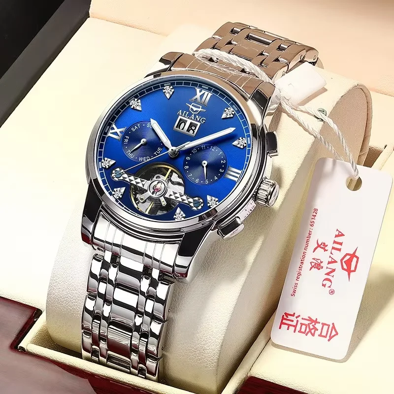 AILANG Luxury Men Wristwatch Hollow Tourbillon Luminous Date Week Man Clock Automatic Mechanical Stainless Steel Men's Watches
AILANG Luxury Men Wristwatch Hollow Tourbillon Luminous Date Week Man Clock Automatic Mechanical Stainless Steel Men's Watches