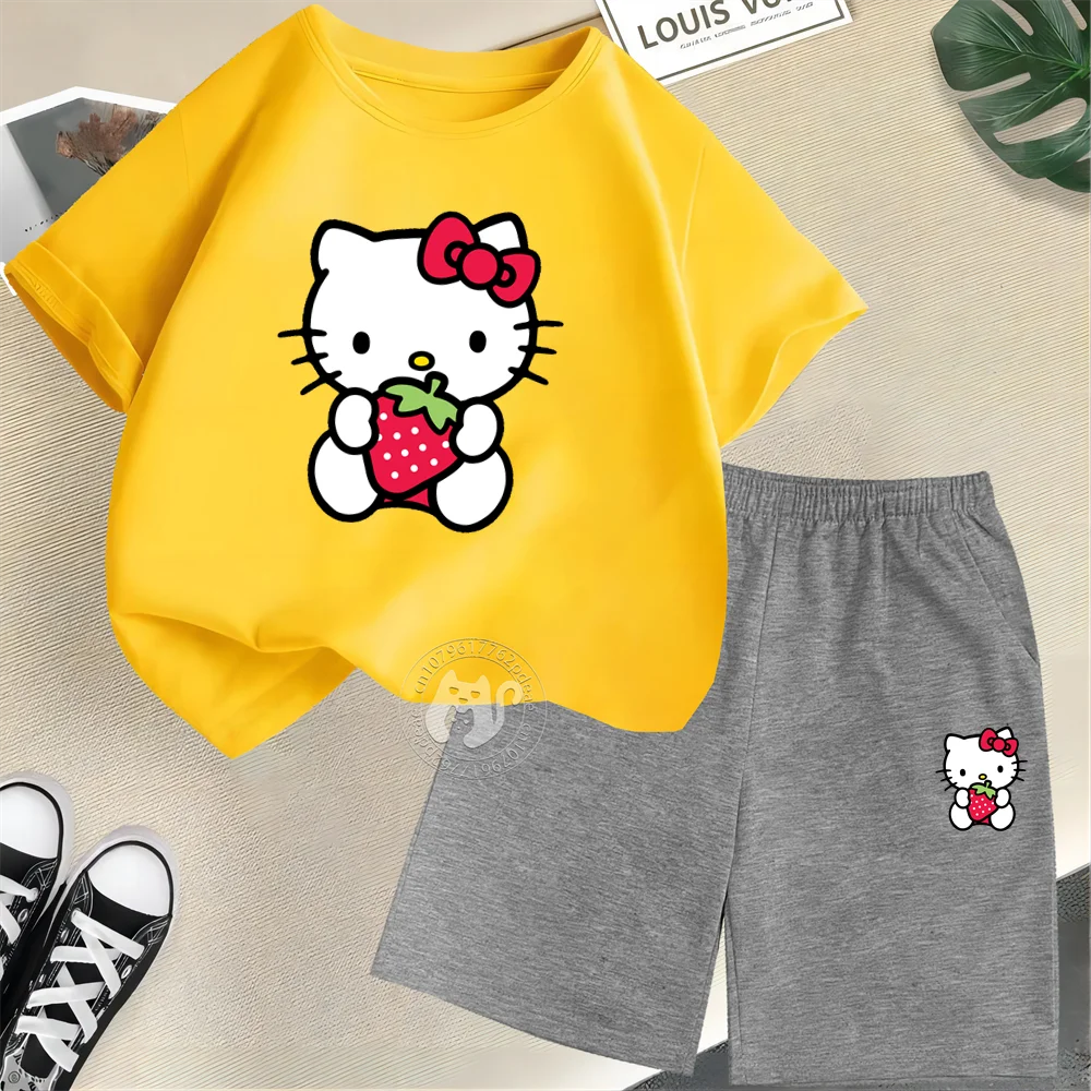 Sanrio Kids Summer 100% Cotton Little Strawberry Hello Kitty Print Teen Boys Girls Short Sleeve T-shirt/Shorts Comfortable Casua
Sanrio Kids Summer 100% Cotton Little Strawberry Hello Kitty Print Teen Boys Girls Short Sleeve T-shirt/Shorts Comfortable Casua