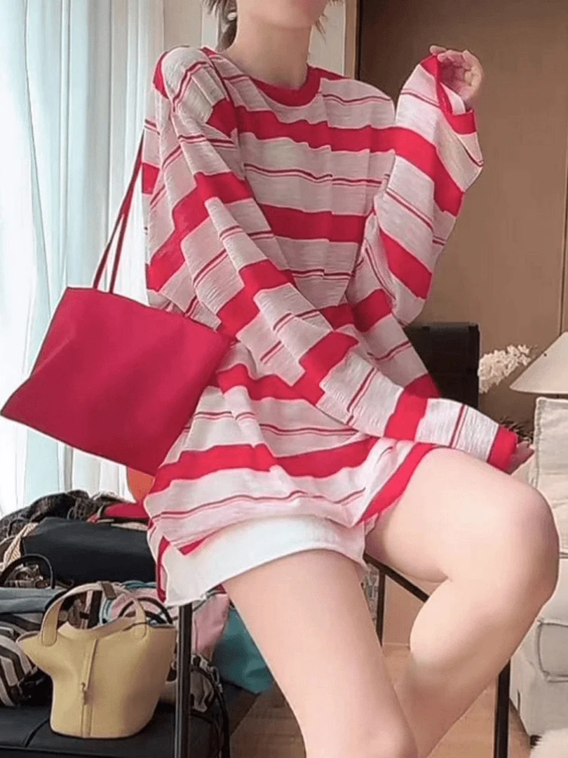Lazy Style Women's Summer Striped Sun Protection Long Sleeve T-Shirt Cover up Top Wide Leg Shorts Two Piece Set Fashionable C...
Lazy Style Women's Summer Striped Sun Protection Long Sleeve T-Shirt Cover up Top Wide Leg Shorts Two Piece Set Fashionable C...