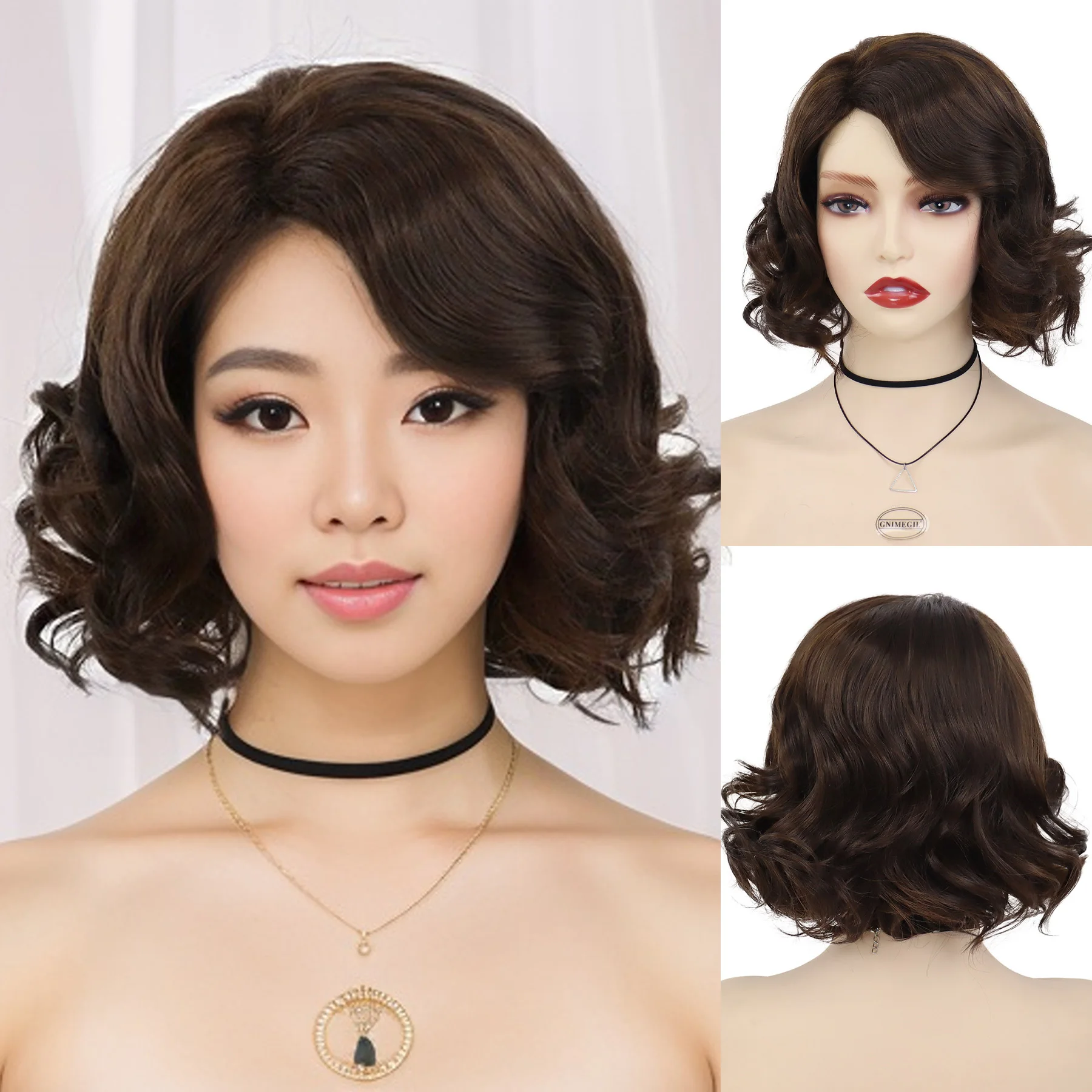 Elegant Mommy Fake Hair Synthetic Brown Short Bob Wigs for Women Curly Wig with Bangs Daily Costume Cosplay Party Female Use
Elegant Mommy Fake Hair Synthetic Brown Short Bob Wigs for Women Curly Wig with Bangs Daily Costume Cosplay Party Female Use