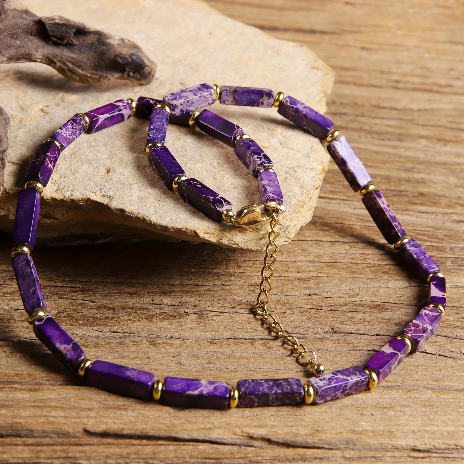 Luxury Natural Purple Imperial Stone Beaded Necklace Gold Spacer Charm Fashion Women Party Jewelry Gift
Luxury Natural Purple Imperial Stone Beaded Necklace Gold Spacer Charm Fashion Women Party Jewelry Gift