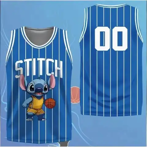 Camiseta de baloncesto Stitch Disney, camiseta con chaleco transpirable de secado rápido para niños, camiseta informal para deportes al aire libre para hombres y mujeres