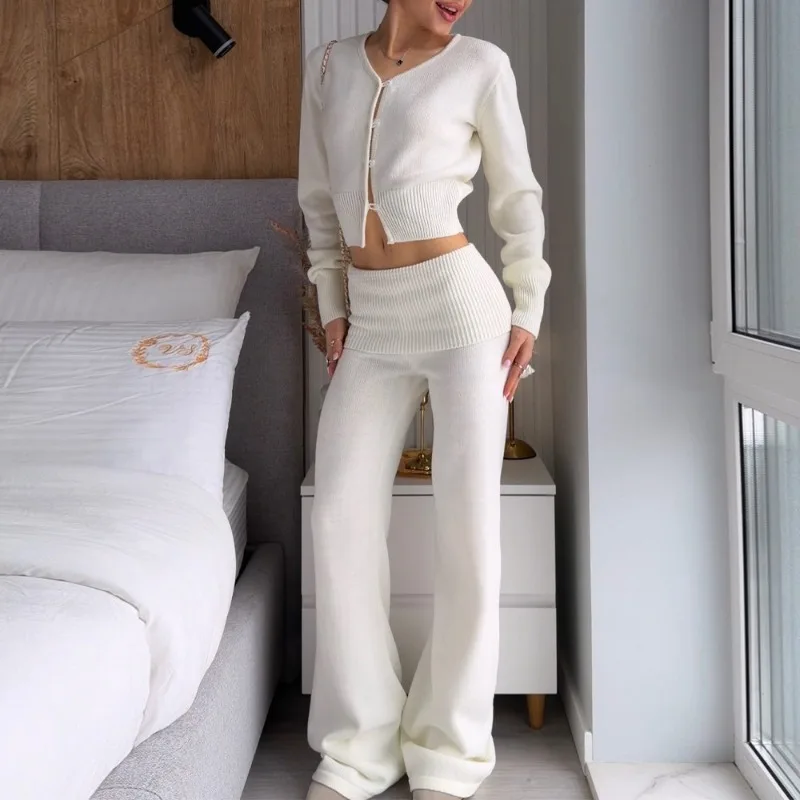 Tsiisd Knit Women's Trousers Sets V Neck Crop Cardigan High Waist Wide Leg Pants Sets Casual Commute Fashion Female New Outfits
Tsiisd Knit Women's Trousers Sets V Neck Crop Cardigan High Waist Wide Leg Pants Sets Casual Commute Fashion Female New Outfits