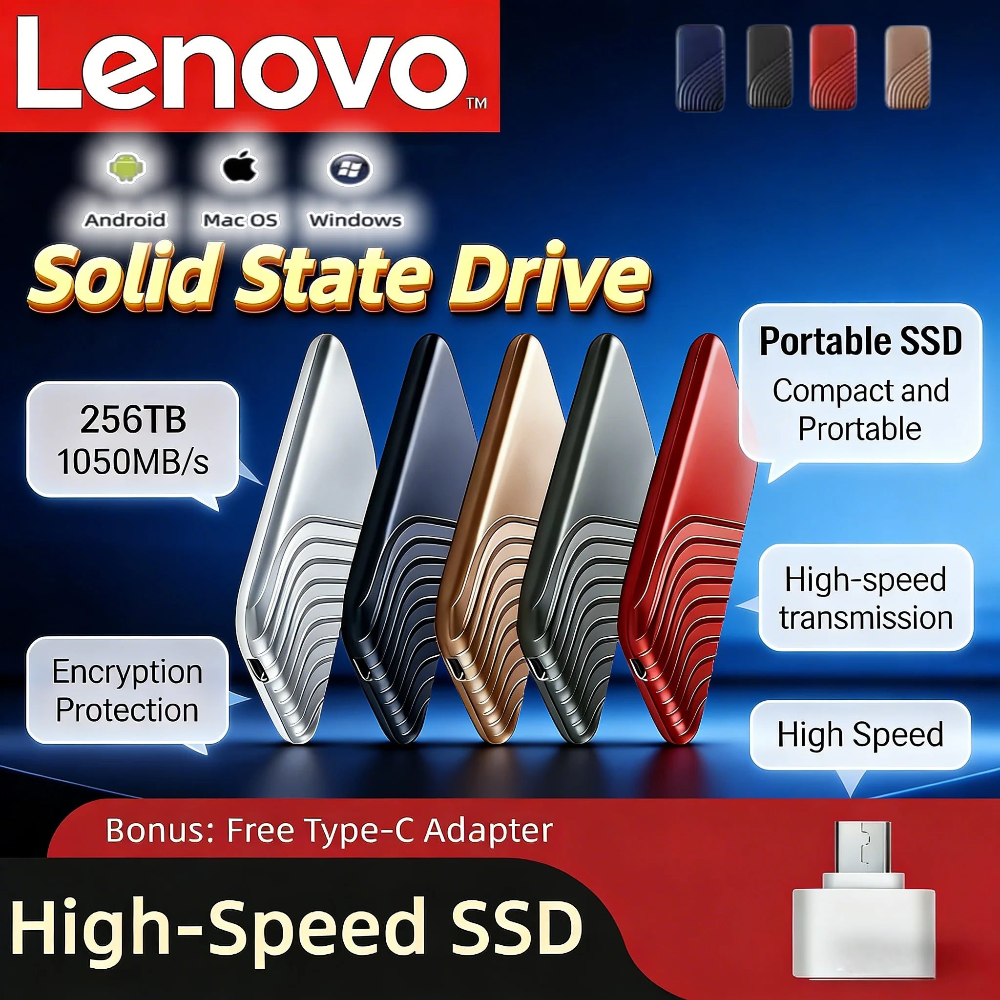 Внешний SSD-накопитель Lenovo USB 3.1 Type-C высокой скорости, 2 ТБ, 4 ТБ, 8 ТБ, портативный жесткий диск для ноутбука
Внешний SSD-накопитель Lenovo USB 3.1 Type-C высокой скорости, 2 ТБ, 4 ТБ, 8 ТБ, портативный жесткий диск для ноутбука