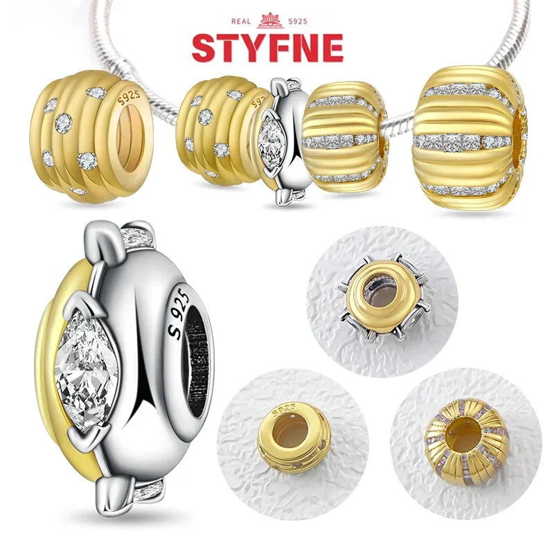 S925 Silver Gold Coloured Oval with Shiny Zircon Charms Bead Fit Original Bracelet DIY Fine Jewelry Gift for Women
S925 Silver Gold Coloured Oval with Shiny Zircon Charms Bead Fit Original Bracelet DIY Fine Jewelry Gift for Women