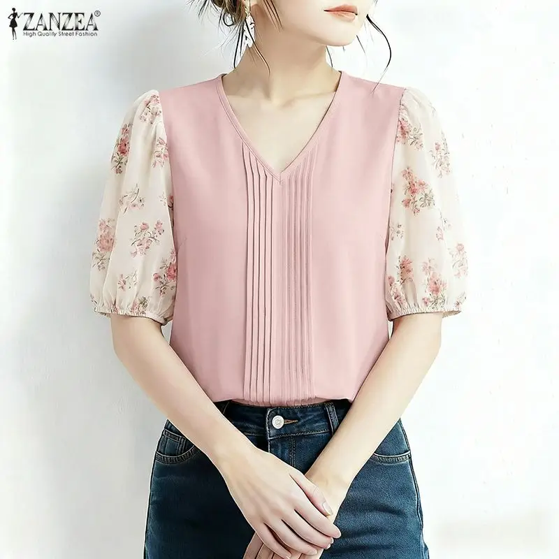 2026 ZANZEA Elegant Women V Neck Short Sleeve Printed Blouse Summer Patchwork Tops Stylish Casual Holiday Work Shirt Femme Mujer
2026 ZANZEA Elegant Women V Neck Short Sleeve Printed Blouse Summer Patchwork Tops Stylish Casual Holiday Work Shirt Femme Mujer