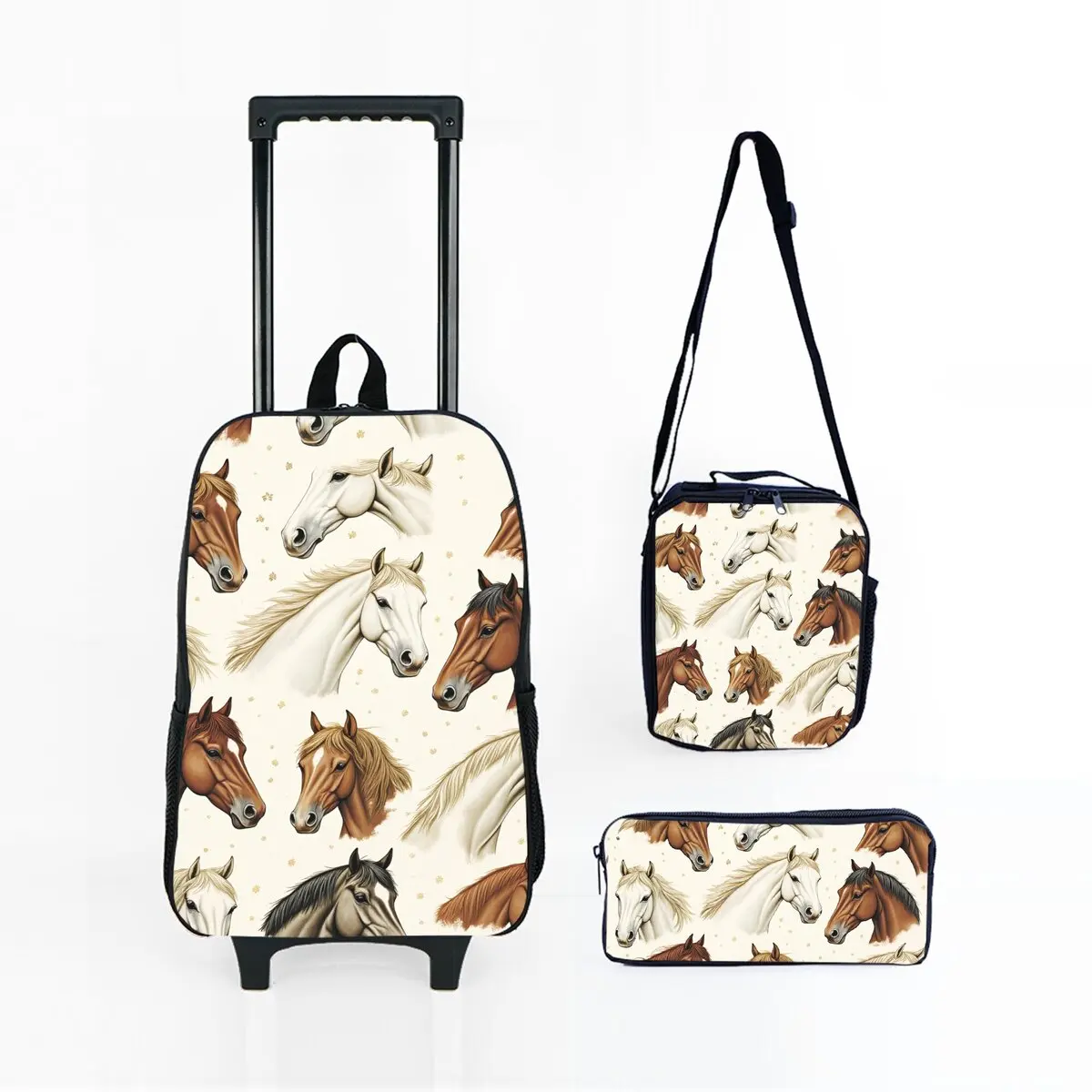 Horse Wheeled Rolling Bag Set with Lunch Box Pen Bag with Wheels School Trolley Backpack Bag for Girl/Boys
Horse Wheeled Rolling Bag Set with Lunch Box Pen Bag with Wheels School Trolley Backpack Bag for Girl/Boys