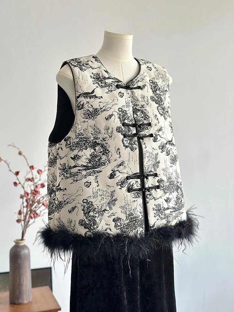 High-End New Chinese Style Vest Quilted round Neck Light National Ink Suit Outerwear Top
High-End New Chinese Style Vest Quilted round Neck Light National Ink Suit Outerwear Top