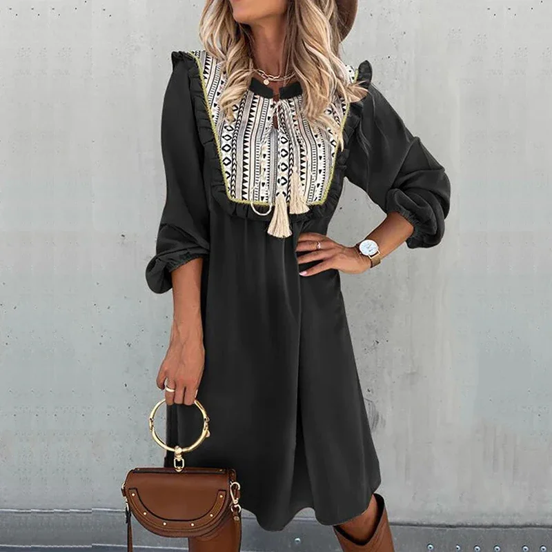 Female Pattern Print Patchwork Long Sleeve A-line Dress Fashion Casual Ruffles Pullover Dress Spring O Neck Commute Loose Dress
Female Pattern Print Patchwork Long Sleeve A-line Dress Fashion Casual Ruffles Pullover Dress Spring O Neck Commute Loose Dress