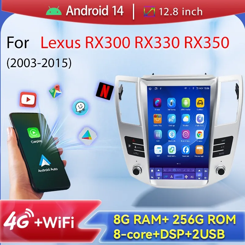 12.8"Screen 256G For Lexus RX300 RX330 RX350 2003-2015 Car Radio Android14 Multimedia Video Player Auto Bluetooth GPS Navigation
12.8"Screen 256G For Lexus RX300 RX330 RX350 2003-2015 Car Radio Android14 Multimedia Video Player Auto Bluetooth GPS Navigation