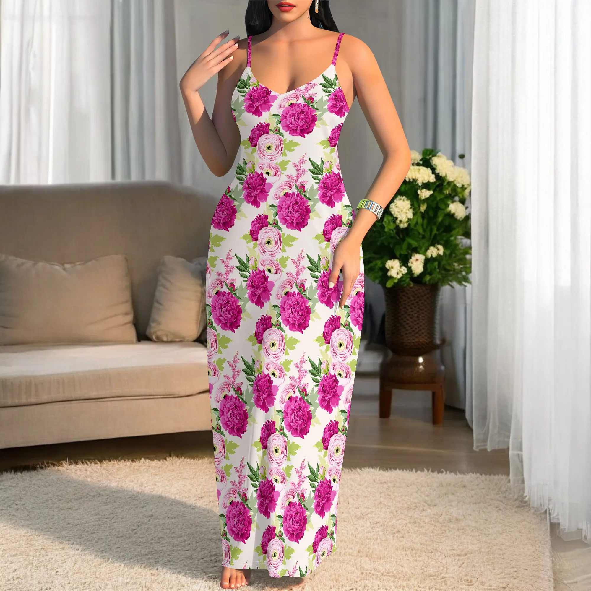 Women's Flower Pattern Elegance Long Dress with Spaghetti Straps for Outings, at home, party
Women's Flower Pattern Elegance Long Dress with Spaghetti Straps for Outings, at home, party