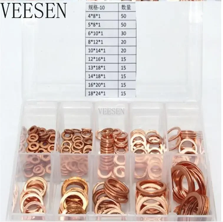 245pcs M4 to M18 Red Copper Washer Assortment Flat Washers Gasket Set Ring Seal Kit with Box For Hardware Access
245pcs M4 to M18 Red Copper Washer Assortment Flat Washers Gasket Set Ring Seal Kit with Box For Hardware Access