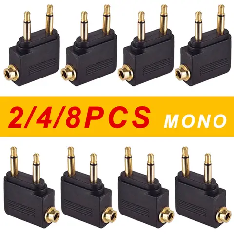 2/4/8 pces 2x3.5mm plug para 3.5mm jack companhia aérea mono adaptador de áudio para avião viagem fone de ouvido fone de ouvido
