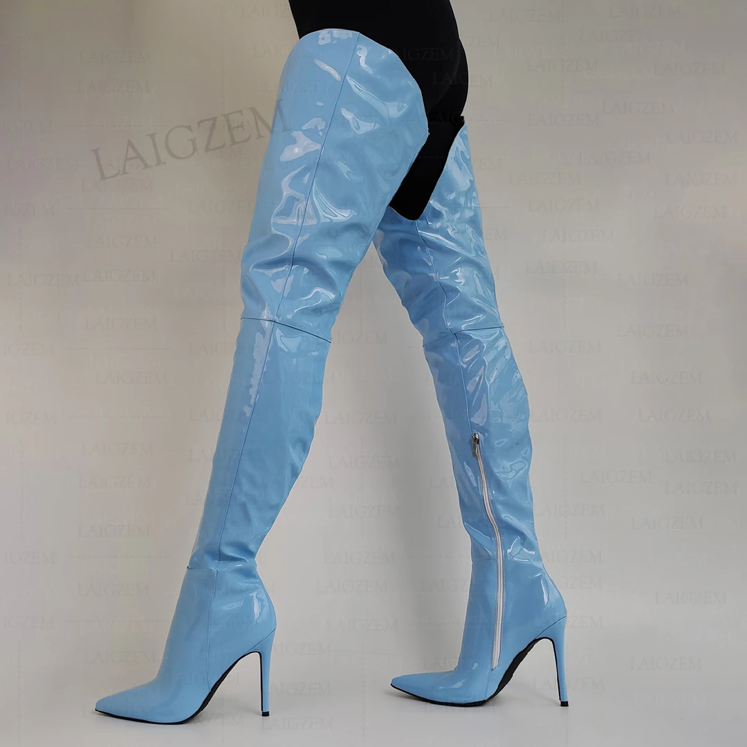 LAIGZEM Women Thigh High Boots Shiny Pointed Toe Thin High Heels Boots Over Knee Handmade Ladies Shoes Woman Size 38 42 44 46 47
LAIGZEM Women Thigh High Boots Shiny Pointed Toe Thin High Heels Boots Over Knee Handmade Ladies Shoes Woman Size 38 42 44 46 47