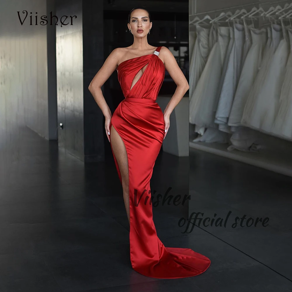 Red Mermaid Evening Dresses One Shoulder Pleats Satin Bodycon Long Prom Dress with Slit Train Cocktail Fromal Gowns
Red Mermaid Evening Dresses One Shoulder Pleats Satin Bodycon Long Prom Dress with Slit Train Cocktail Fromal Gowns