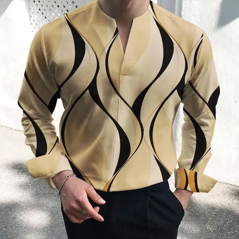 Printed Collarless Long Sleeve Men's Shirt Comfortable Breathable Polyester Fabric Men's Casual Fashion Summer Shirt
Printed Collarless Long Sleeve Men's Shirt Comfortable Breathable Polyester Fabric Men's Casual Fashion Summer Shirt