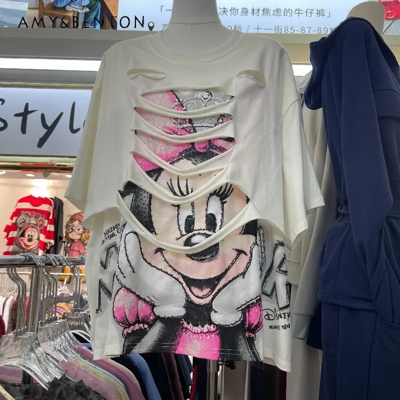 Trendy Brand Spring Summer Heavy Industry Hole Cartoon Tees Fashion Age Reduction Cartoon Loose Short-sleeved T-shirt Top Women
Trendy Brand Spring Summer Heavy Industry Hole Cartoon Tees Fashion Age Reduction Cartoon Loose Short-sleeved T-shirt Top Women