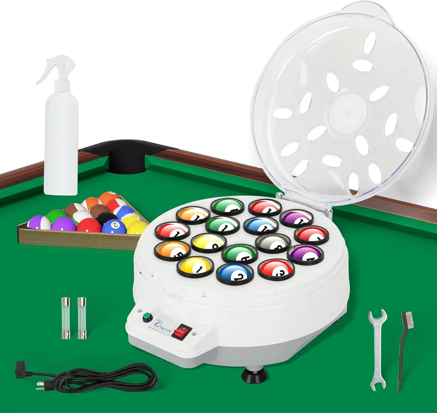 Automatic Pool Ball Cleaner & Polisher for 16 Balls, 110V
Automatic Pool Ball Cleaner & Polisher for 16 Balls, 110V