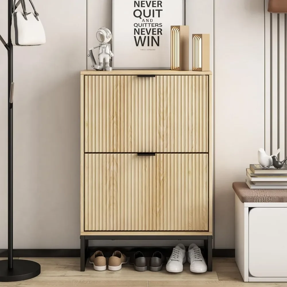 Shoe Cabinet Storage for Entryway, Modern Slim Shoe Organizer, Tipping Shoe Cabinet with 2 Flip Drawers Fluted Panel
Shoe Cabinet Storage for Entryway, Modern Slim Shoe Organizer, Tipping Shoe Cabinet with 2 Flip Drawers Fluted Panel