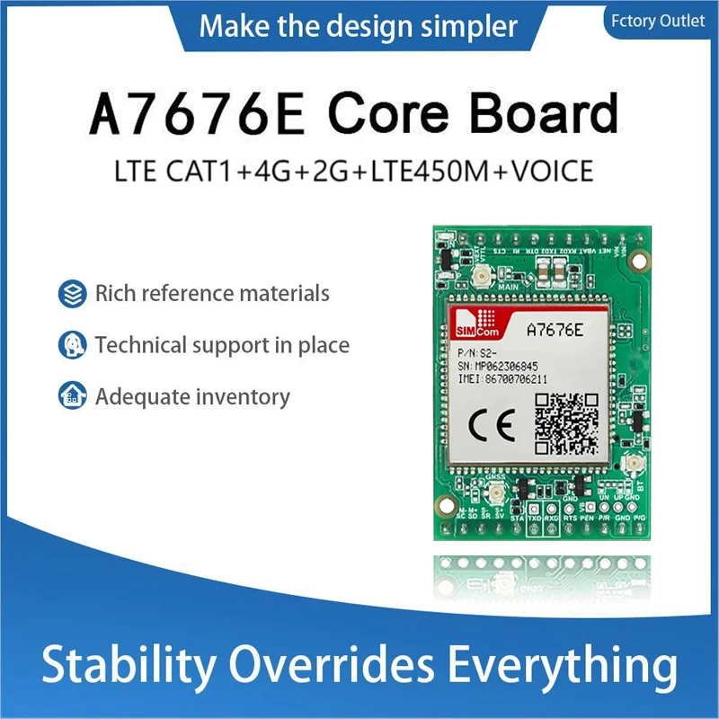 SIMCOM A7676E Core Board LTE CAT1+4G+2G+LTE450M+Voice A24*24-A7676E-LASE module
SIMCOM A7676E Core Board LTE CAT1+4G+2G+LTE450M+Voice A24*24-A7676E-LASE module