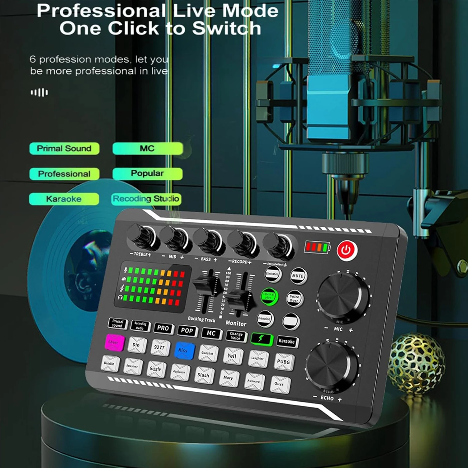 Condenser Mic with Sound Card Audio Mixer Noise Cancelling DJ Mixer Voice Changer Type C for Studio Recording & Broadcasting
Condenser Mic with Sound Card Audio Mixer Noise Cancelling DJ Mixer Voice Changer Type C for Studio Recording & Broadcasting