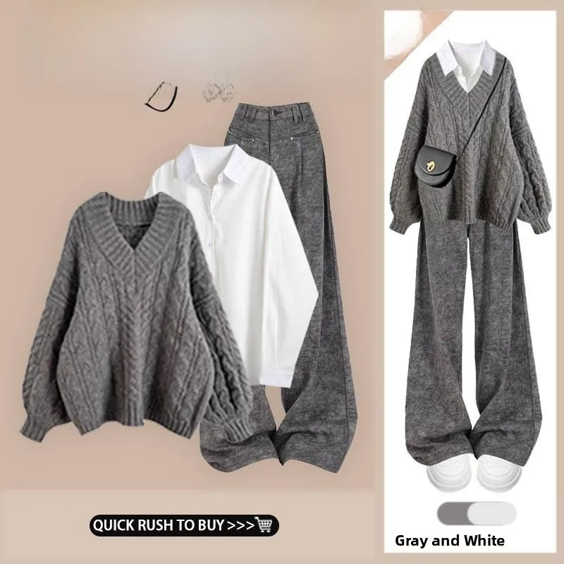 Осенне-зимний корейский женский мягкий вязаный свитер, футболка, комплект с винтажными широкими брюками, универсальный irt
Осенне-зимний корейский женский мягкий вязаный свитер, футболка, комплект с винтажными широкими брюками, универсальный irt