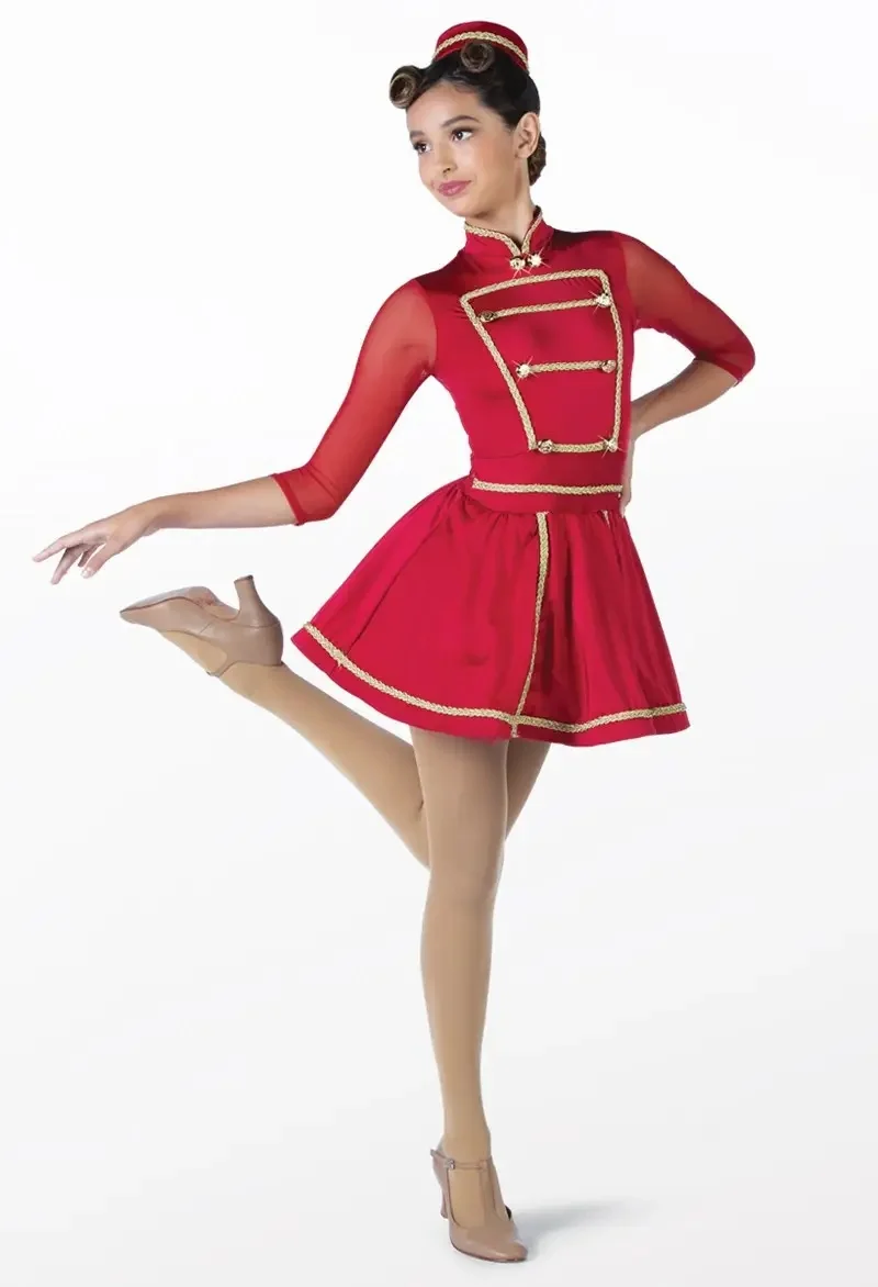 Red high neck mesh medium long sleeved short skirt jazz performance outfit
Red high neck mesh medium long sleeved short skirt jazz performance outfit