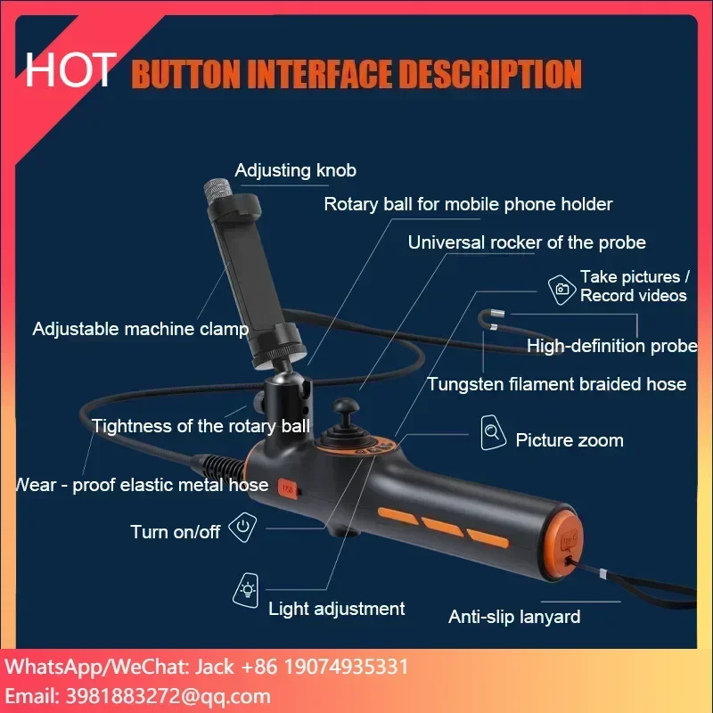 Factory Hot Sale Intelligent 6mm Video HD Industrial Flexible Steering Borescope Vehicle Maintenance Car Endoscope Camer
Factory Hot Sale Intelligent 6mm Video HD Industrial Flexible Steering Borescope Vehicle Maintenance Car Endoscope Camer