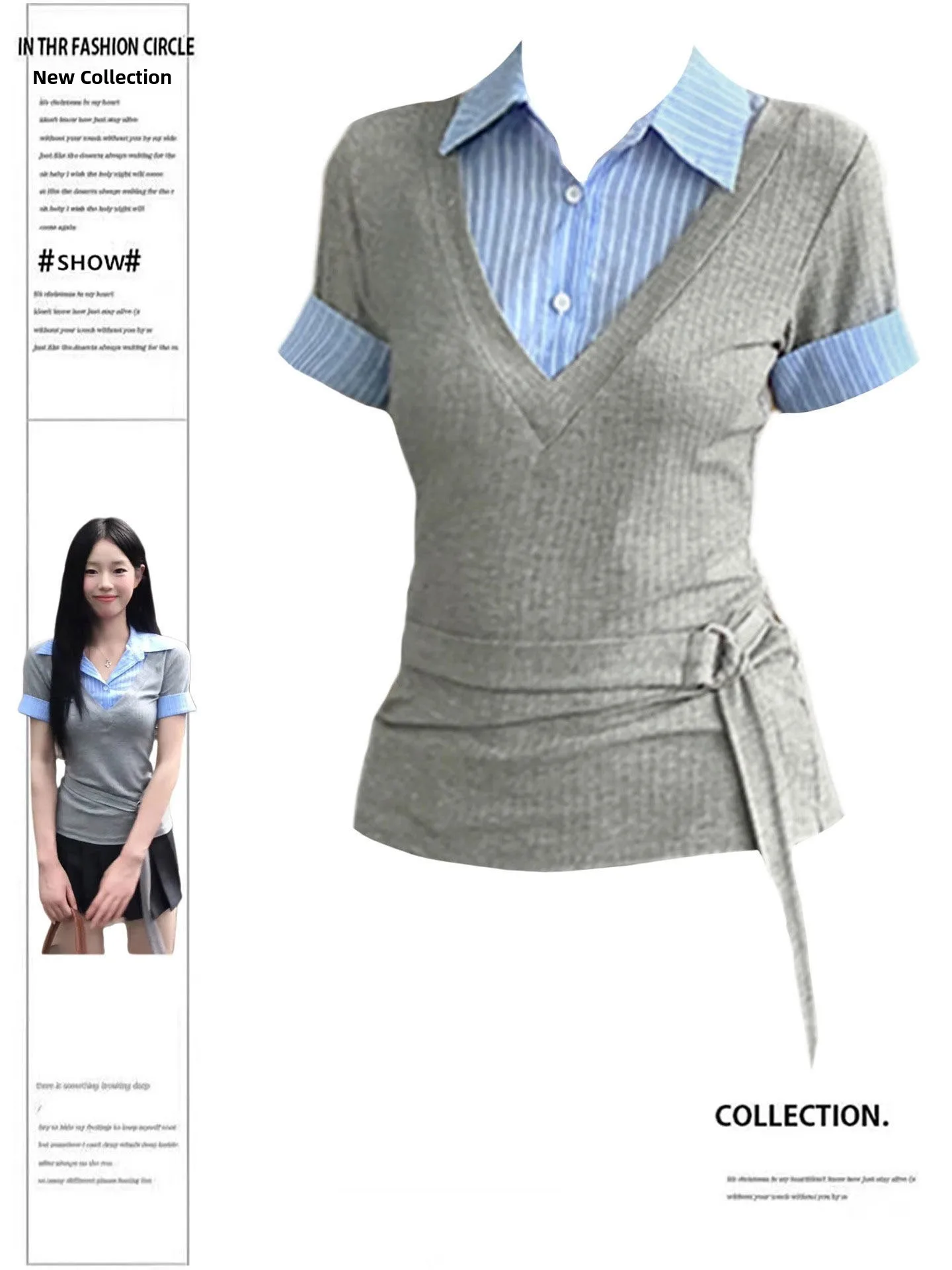 Duor plus Size Korean Style College Wind Collar Splice Shirt Women Spring Fat MM Belt Waist Inward Fake Two-Piece Top
Duor plus Size Korean Style College Wind Collar Splice Shirt Women Spring Fat MM Belt Waist Inward Fake Two-Piece Top