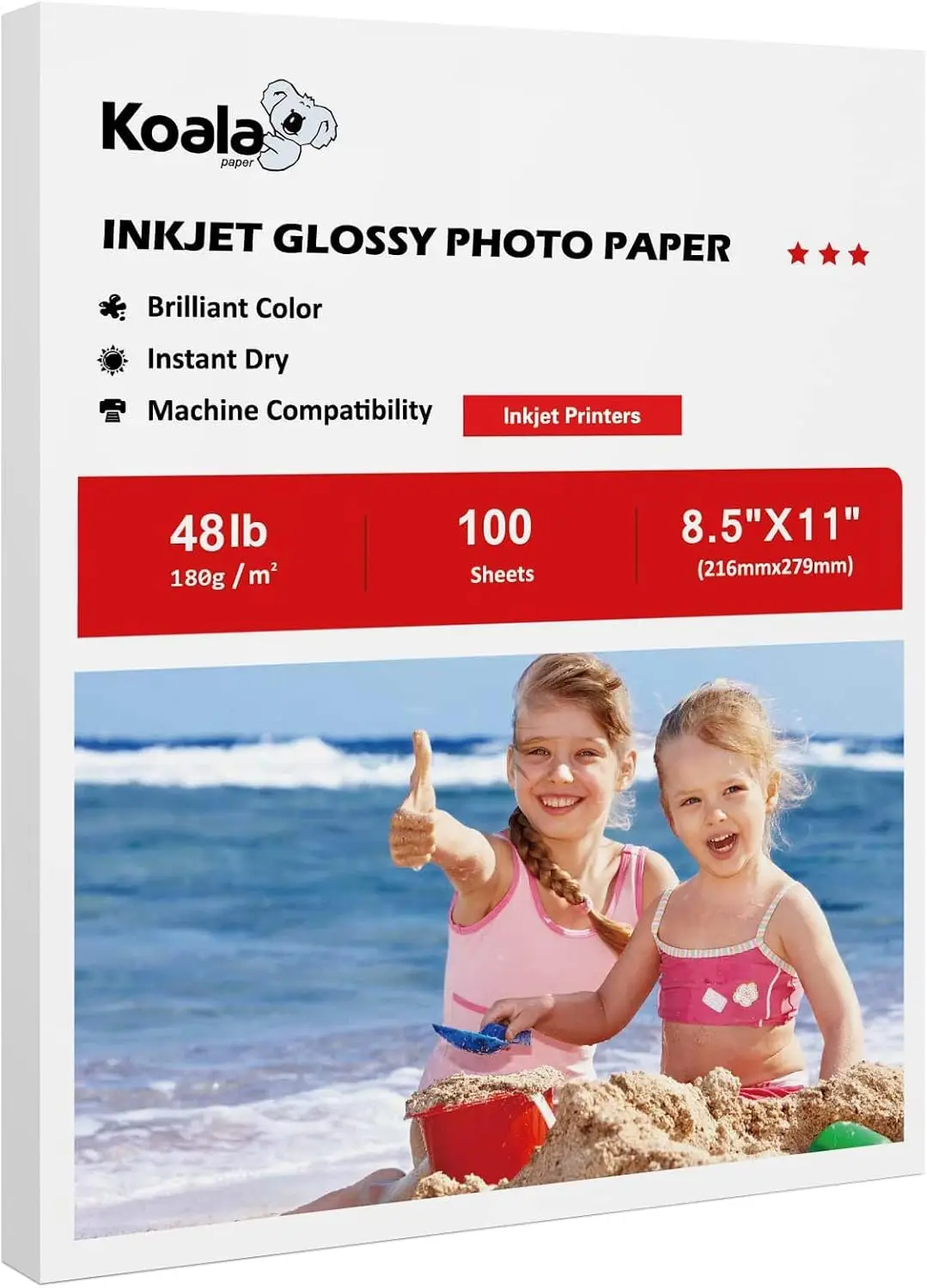 Koala Glossy Inkjet Photo Paper 8.5X11 Inches 48lb 100 Sheets Professional Glossy Photographic Paper Compatible with Inkjet Printer Use DYE INK 180GSM
Koala Glossy Inkjet Photo Paper 8.5X11 Inches 48lb 100 Sheets Professional Glossy Photographic Paper Compatible with Inkjet Printer Use DYE INK 180GSM