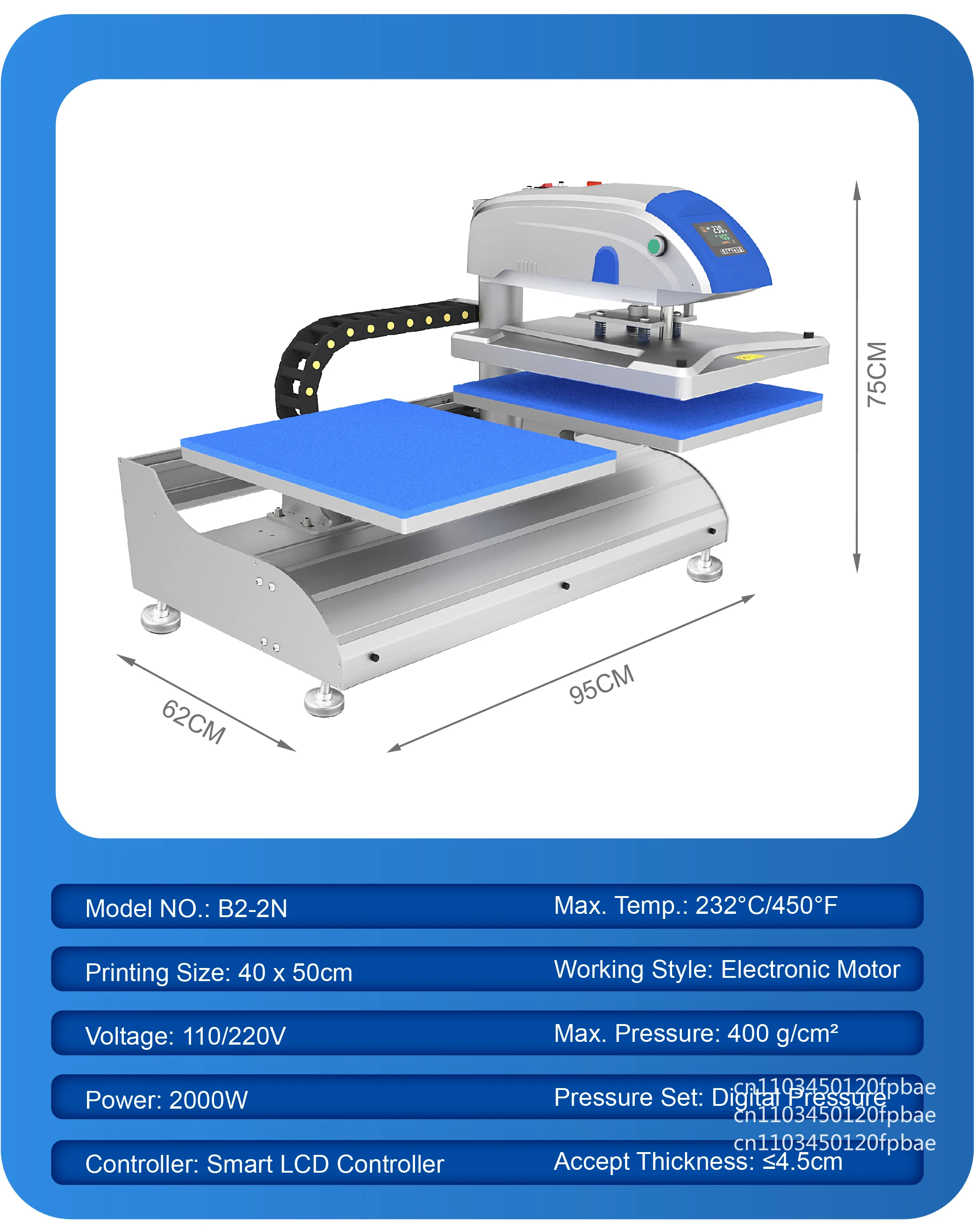 Автоматический электрический пресс для термопереноса с двумя рабочими станциями, 40 x 50 см
Автоматический электрический пресс для термопереноса с двумя рабочими станциями, 40 x 50 см
