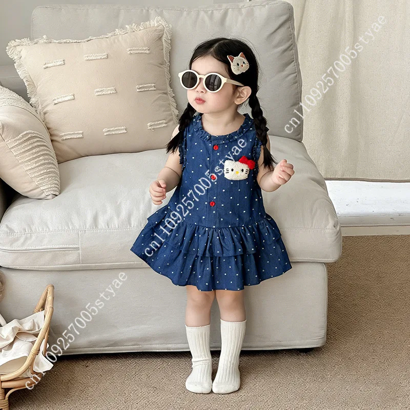 Hello Kitty Fuzzy Applique Ruffle Hem Dress Girls Denim Polka Dot Sleeveless Kids Summer Sundress
Hello Kitty Fuzzy Applique Ruffle Hem Dress Girls Denim Polka Dot Sleeveless Kids Summer Sundress