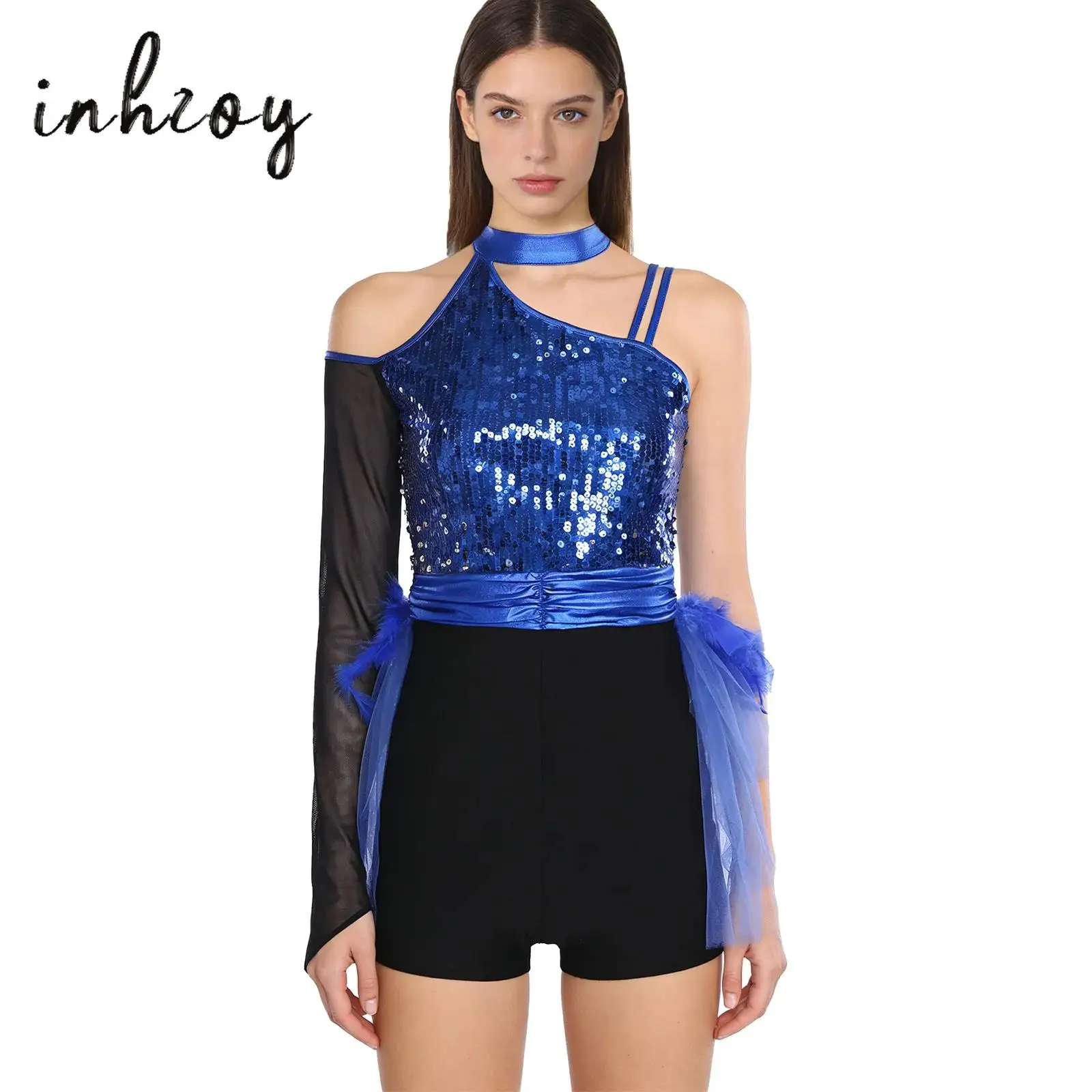 Womens Latin Chacha Jazz Dance Bodysuit One Shoulder Long Sleeve Shiny Sequin Feather Tiered Tulle Rompers Spanish Jumpsuit
Womens Latin Chacha Jazz Dance Bodysuit One Shoulder Long Sleeve Shiny Sequin Feather Tiered Tulle Rompers Spanish Jumpsuit