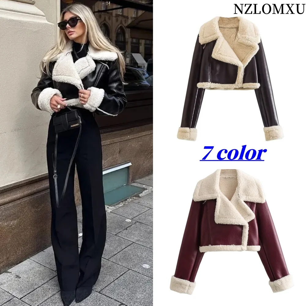 Women's Cropped Leather Jacket Coat Black Wool Blends Coats Bomber Tweed Jacket Autumn Winter Leather and Fur Crop Jacket
Women's Cropped Leather Jacket Coat Black Wool Blends Coats Bomber Tweed Jacket Autumn Winter Leather and Fur Crop Jacket
