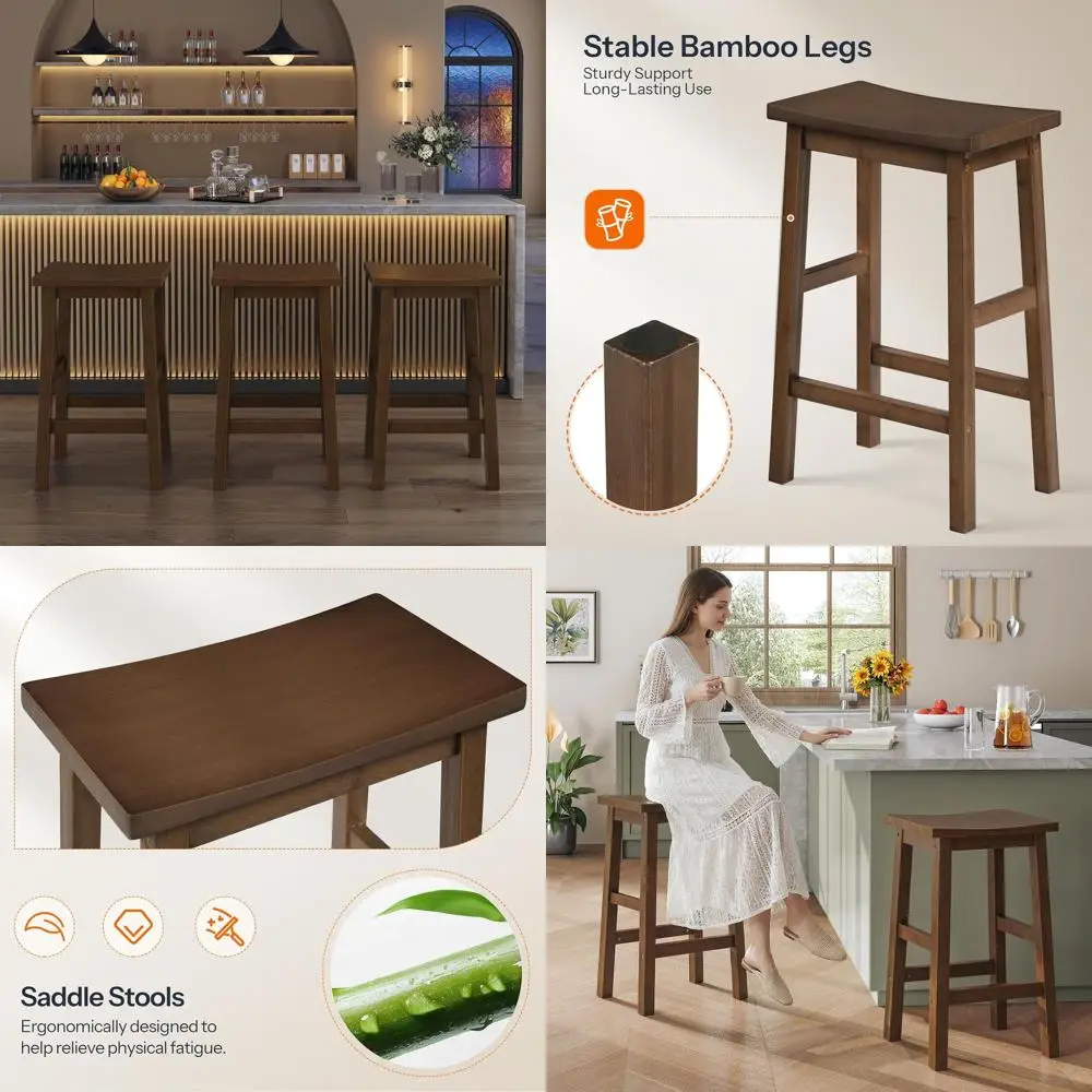 Set of 2 Counter Height Bamboo Bar Stools, 24 Inch with Backrests for Kitchen, Dining, and Living Room
Set of 2 Counter Height Bamboo Bar Stools, 24 Inch with Backrests for Kitchen, Dining, and Living Room