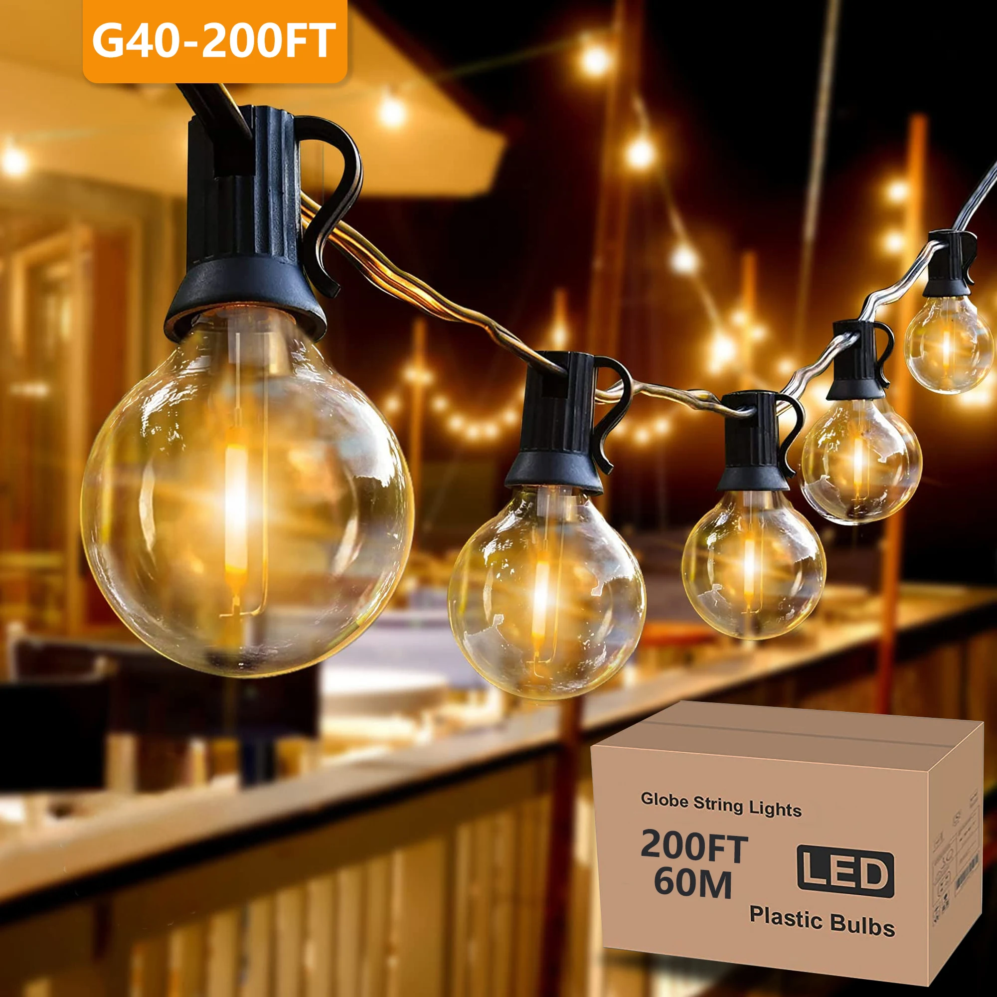 200ftOutdoor String, G40 Globe Led Patio Luces с винтажными лампочками Эдисона, подключаемый уличный декор для двора, крыльца, бистро
200ftOutdoor String, G40 Globe Led Patio Luces с винтажными лампочками Эдисона, подключаемый уличный декор для двора, крыльца, бистро