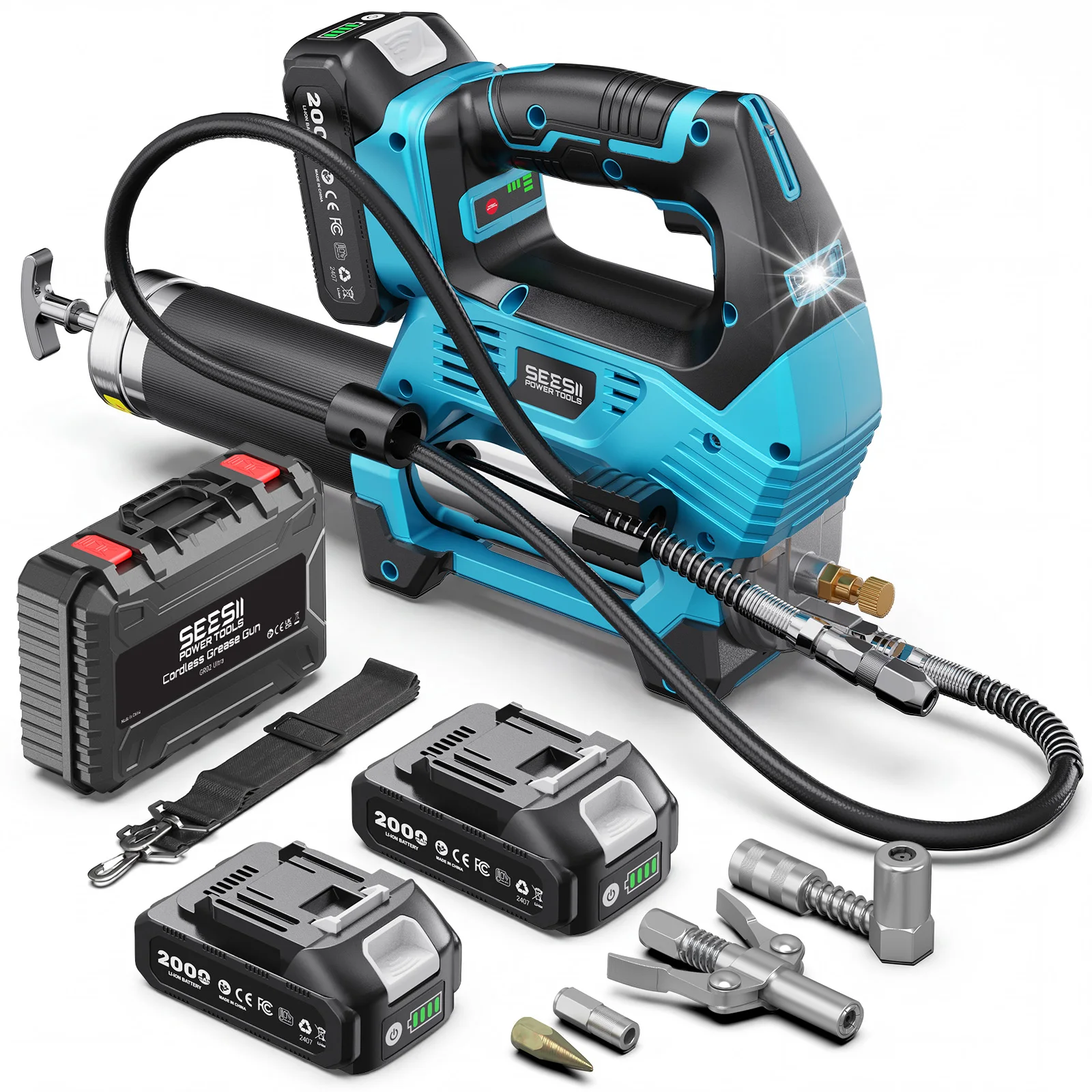 Seesii GR02-Ultra 12000PSI Electric Grease Gun Cordless Brushless High Pressure Grease Machine with 2.0Ah Battery and 39.4" Hose
Seesii GR02-Ultra 12000PSI Electric Grease Gun Cordless Brushless High Pressure Grease Machine with 2.0Ah Battery and 39.4" Hose